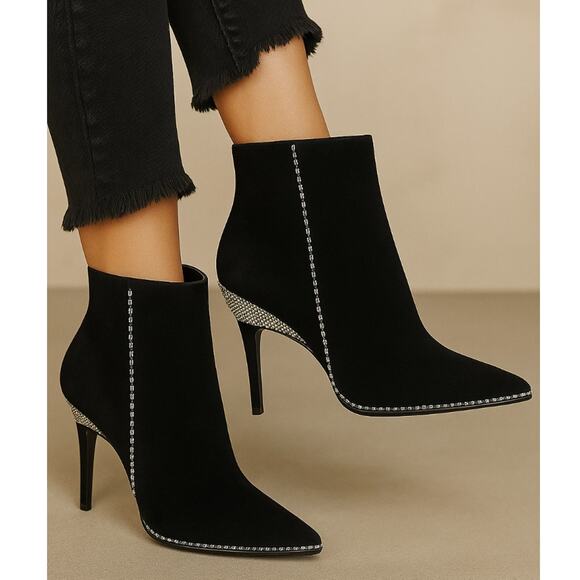 Jimmy Choo 7 Brecken 100 Crystal Embellished Suede Ankle Boots Crystal Black 37 - Picture 1 of 13